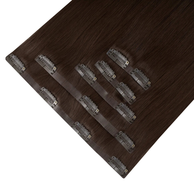 Włosy naturalne doczepiane Seria MAGIC Bezszwowe Ukryte Clip In 40cm 90 gram - Kolor #4 Średni Brąz