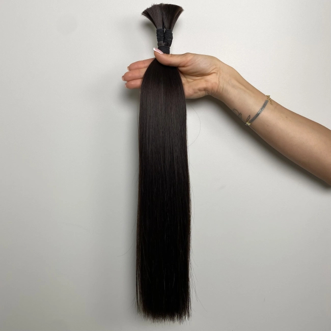 Włosy naturalne doczepiane Seria MAGIC Surowa kitka 60cm 25g - Kolor #1B Ciemny Brąz