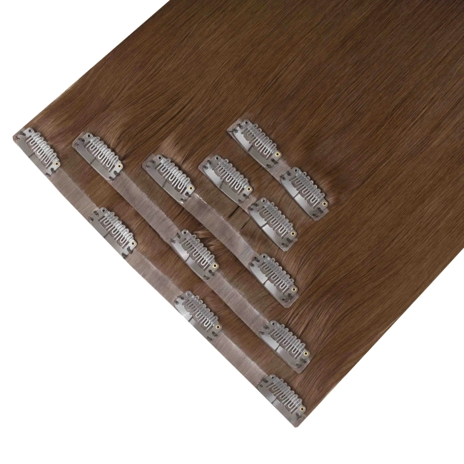 Włosy naturalne doczepiane Seria MAGIC Bezszwowe Ukryte Clip In 40cm 90 gram - Kolor #7 Naturalny Brąz