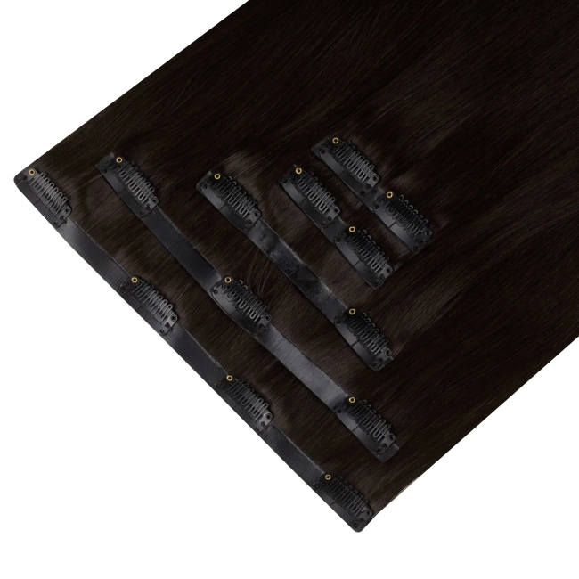 Włosy naturalne doczepiane Seria MAGIC Bezszwowe Ukryte Clip In 50cm 120 gram - Kolor #1B Ciemny Brąz