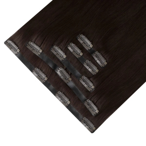 Włosy naturalne doczepiane Seria MAGIC Bezszwowe Ukryte Clip In 50cm 120 gram - Kolor #2 Brąz