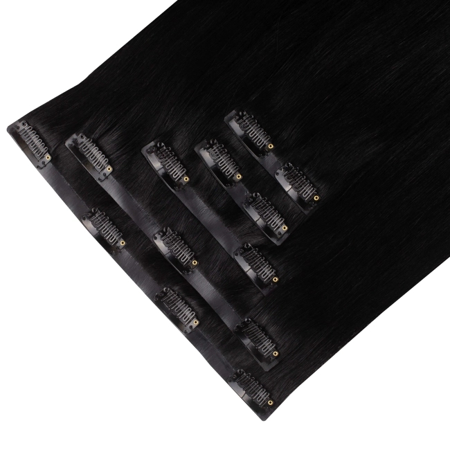 Włosy naturalne doczepiane Seria MAGIC Bezszwowe Ukryte Clip In 40cm 90 gram - Kolor #1 Czarny