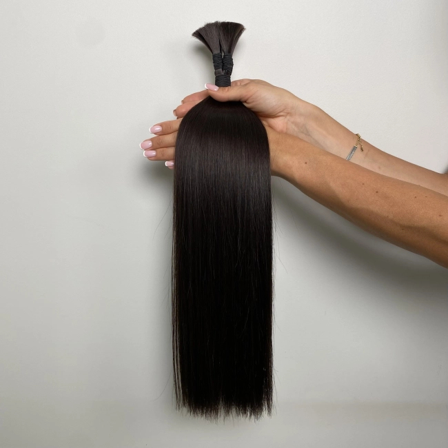 Włosy naturalne doczepiane Seria MAGIC Surowa kitka 60cm 25g - Kolor #1B Ciemny Brąz